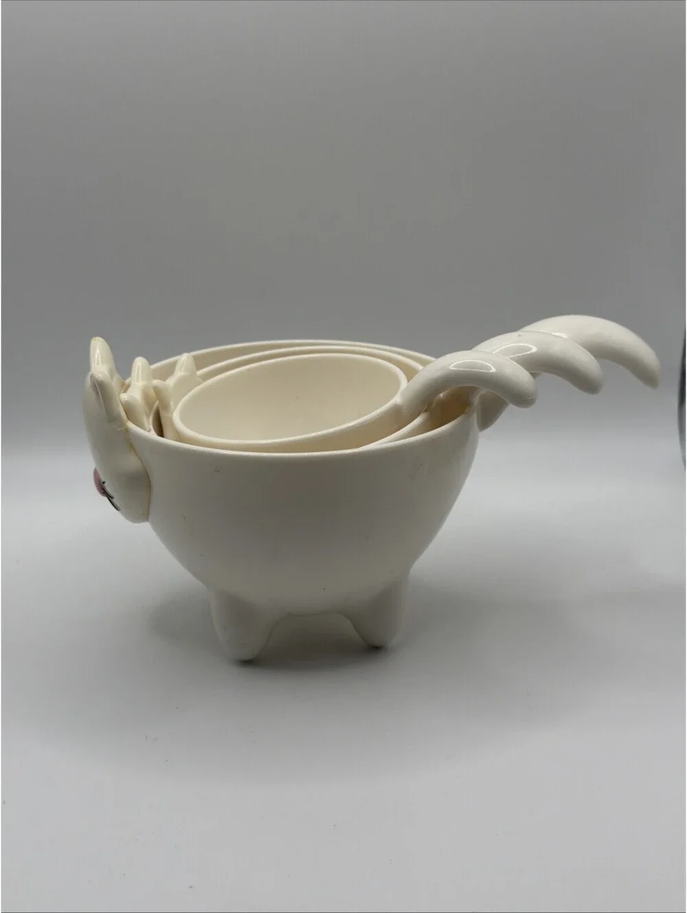 Joie Meow 3 White Kitty Cat Stackable Measuring Cups And Timer1/4 1/2 &1 Cup Set